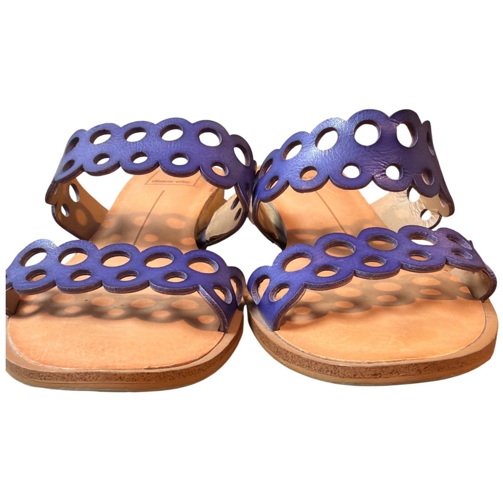 Dolce Vita Purple Leather Scalloped Laser Cut Slide Sandals Low Wedge Womens 7.5 - Picture 4 of 6
